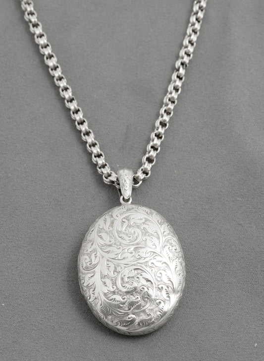 Antique Victorian Ornate Sterling Silver Locket & Fancy Chain 1878 Hallmarked (C2944)
