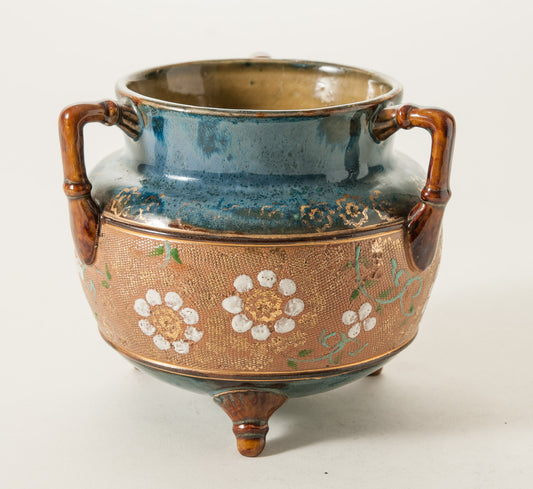 Antique Doulton Lambeth Stoneware Slaters Patent Tri Foot Vase or Planter c1910 (Code 0537)