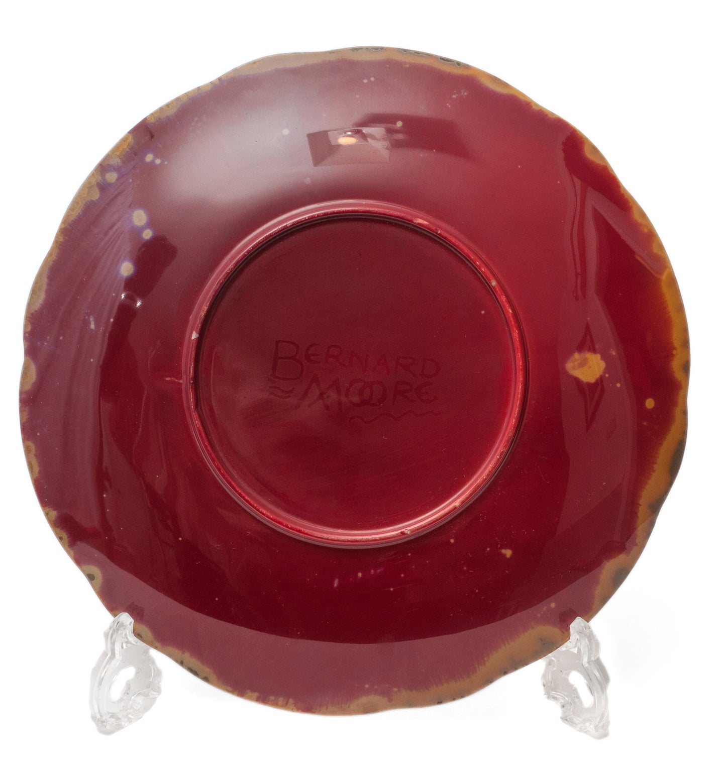 Signed Antique Bernard Moore Red Flambe & Crystalline Glaze Art Pottery Plate B (Code 0616)