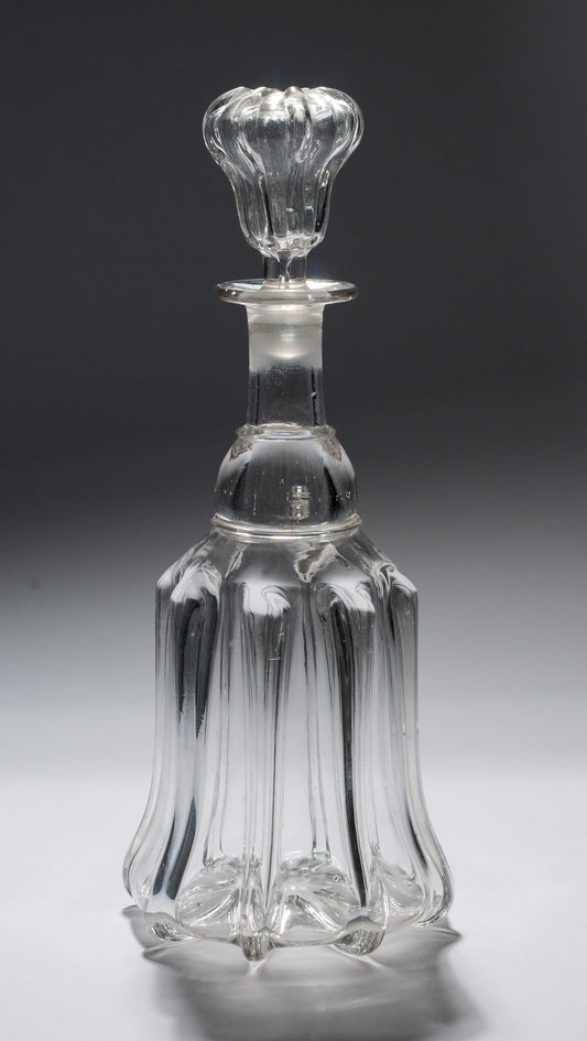 Victorian Antique 'Newcastle' Bell Shape Pillar Moulded Glass Decanter c1850 (Code 0629)
