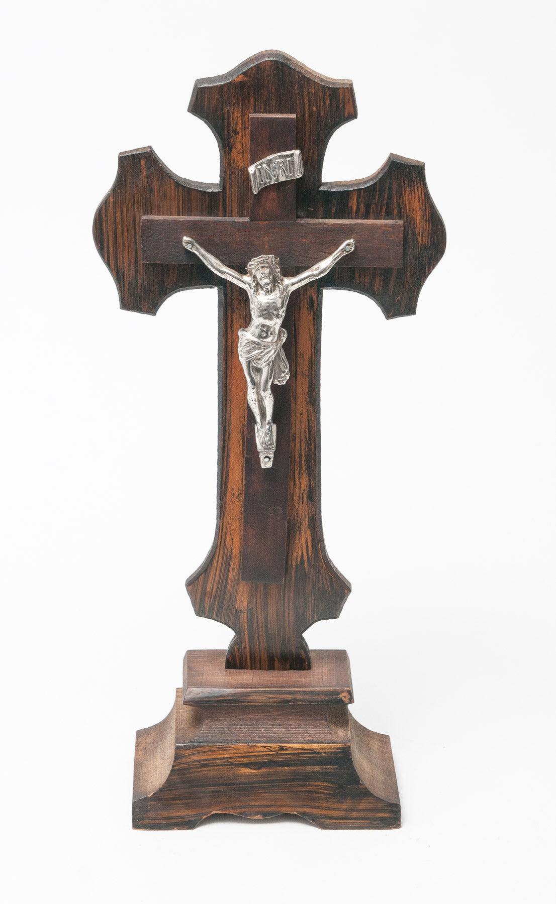 Antique Scumble Painted Wooden Altar Crucifix Cross with Cast Metal Christ (Code 0867)