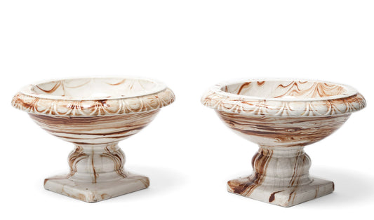 Pair Antique Neo Classical Marble Glaze Pottery Comports - Early 19th Century (Code 0875)