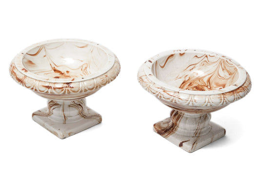 Pair Antique Neo Classical Marble Glaze Pottery Comports - Early 19th Century (Code 0875)