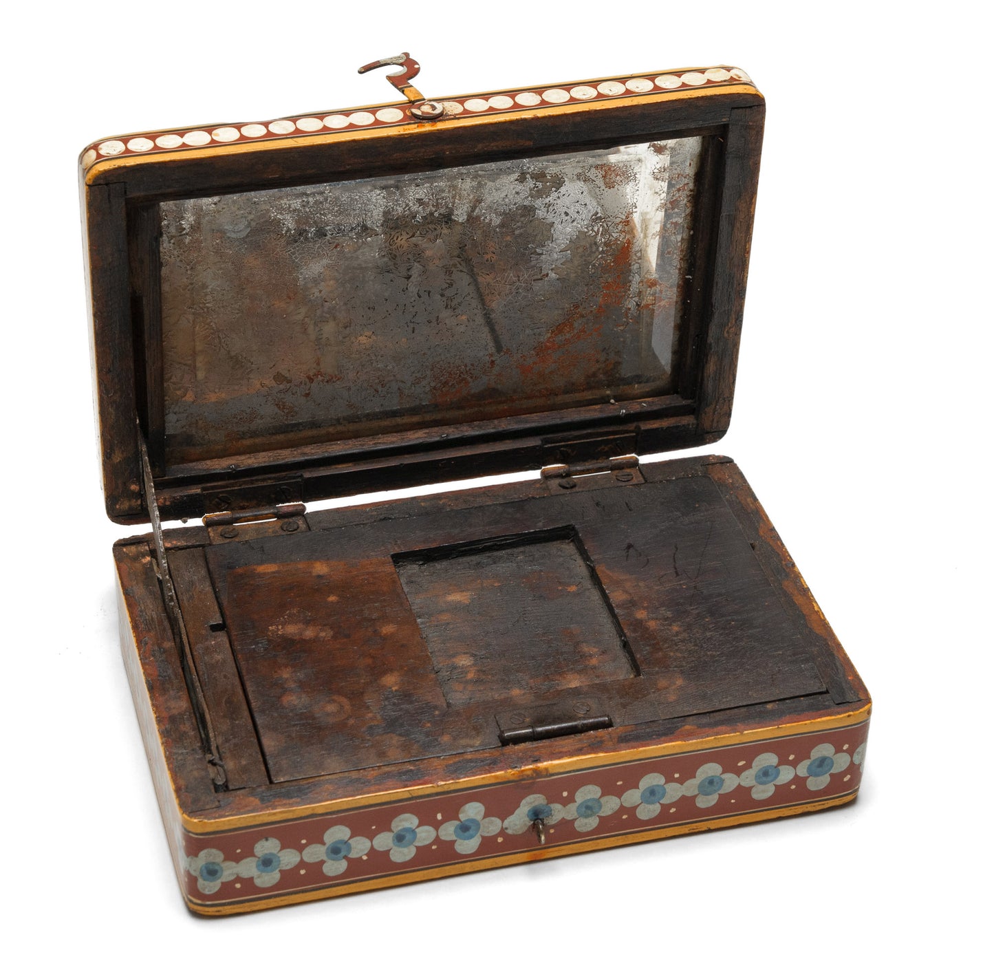 Interesting Antique Middle Eastern Hand Painted Horse & Figure Art/Writing/Cosmetic Box (Code 1009)