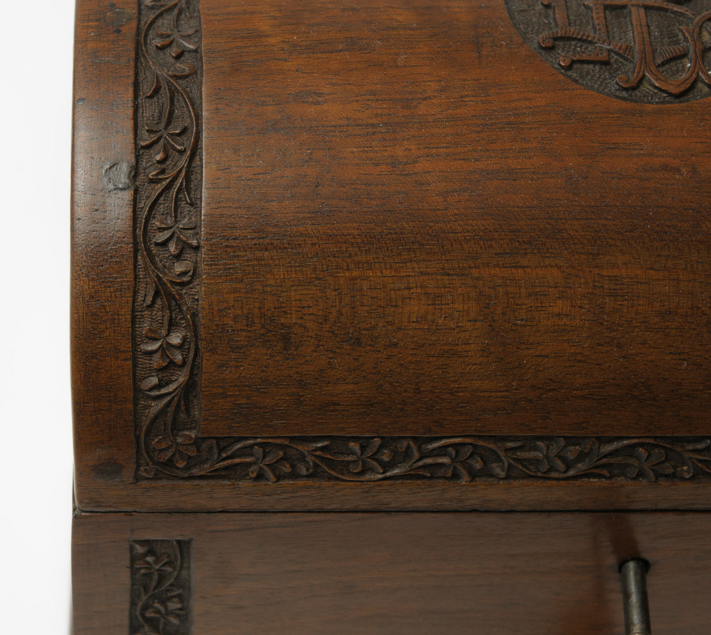 Antique Anglo Indian Carved Teak Dome Top Box Casket & Working Lock (Code 1177)
