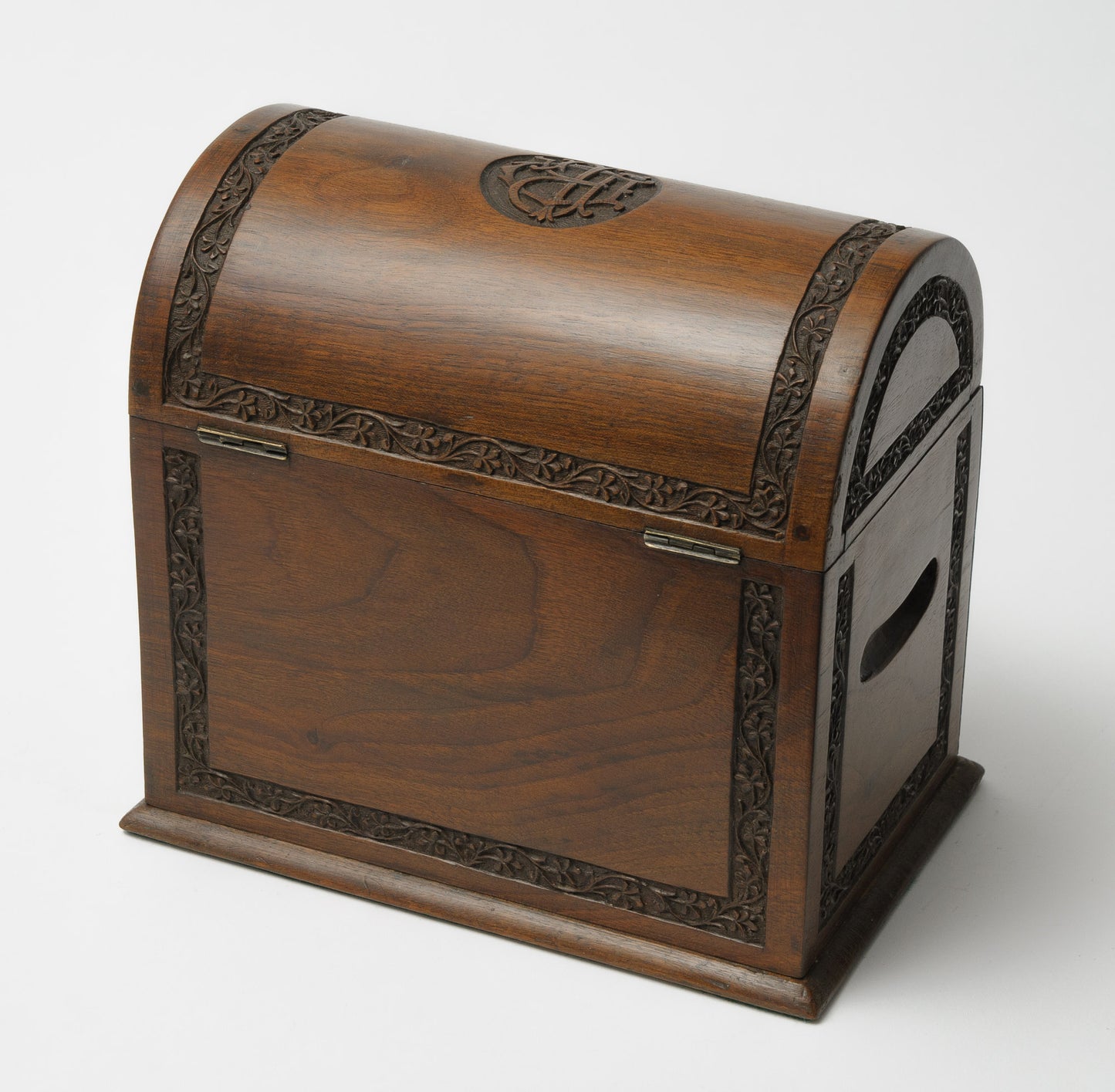 Antique Anglo Indian Carved Teak Dome Top Box Casket & Working Lock (Code 1177)