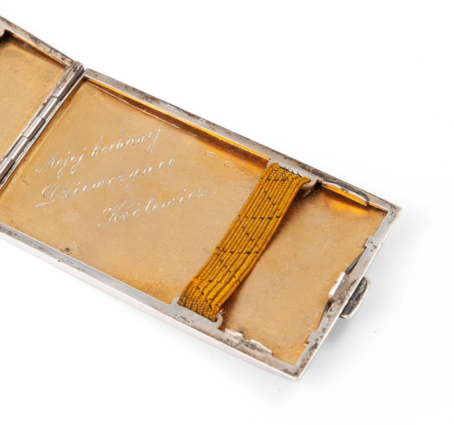 Art Deco Solid Silver Engine Turned & Enamel Cigarette Case - Polish/Poland (Code 1196)