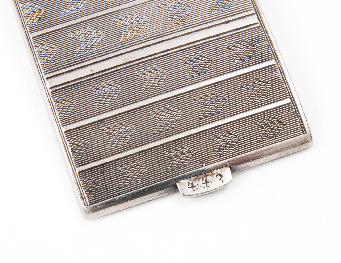 Art Deco Solid Silver Engine Turned & Enamel Cigarette Case - Polish/Poland (Code 1196)