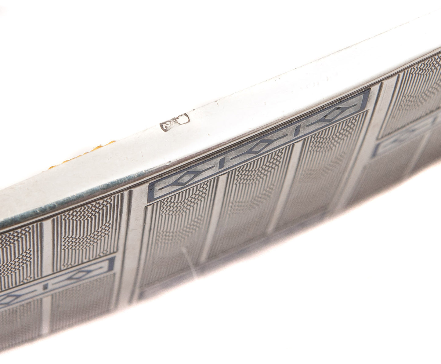 Art Deco Solid Silver Engine Turned & Enamel Cigarette Case - Polish/Poland (Code 1196)