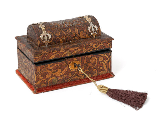 Antique French Palais Royal Gilt Brass & Leather Scent Box with Glass Bottles (Code 1533)