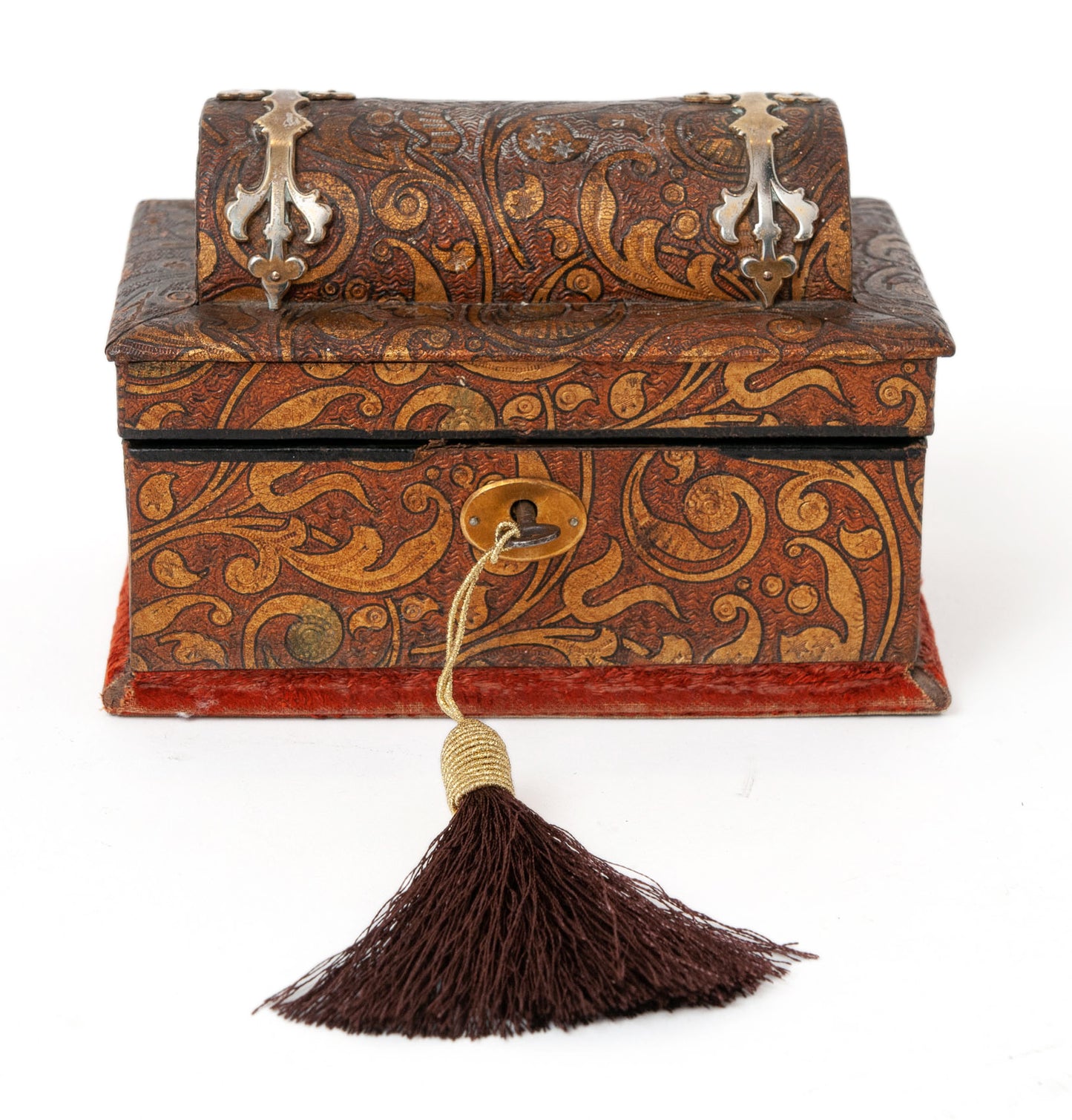 Antique French Palais Royal Gilt Brass & Leather Scent Box with Glass Bottles (Code 1533)