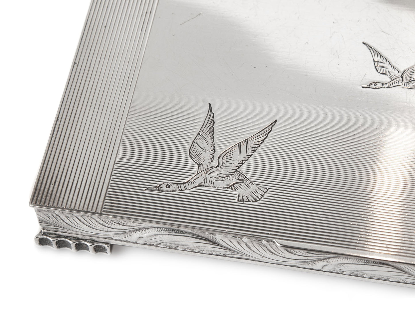 Vintage Hamilton & Co Calcutta India Solid Silver Desk Box with Mallard Ducks (Code 1537)