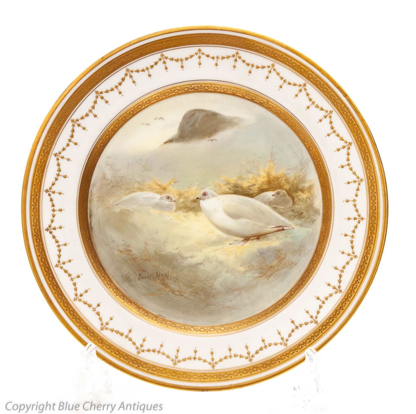 Antique Royal Doulton for Tiffany Joseph Hancock Hand Painted Ptarmigan Plate (Code 1672)