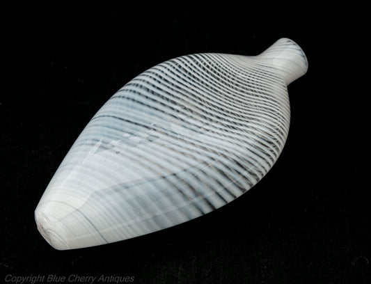 Antique Nailsea Bristol Glass White Spiral Band Decorated Drinks Flask c1860 (Code 1768)