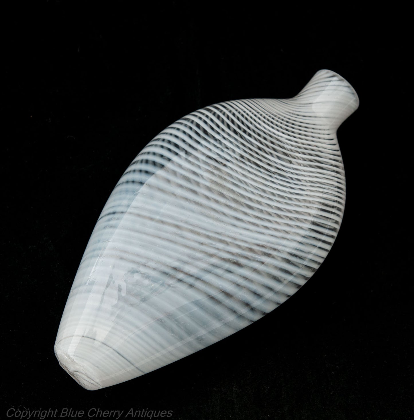 Antique Nailsea Bristol Glass White Spiral Band Decorated Drinks Flask c1860 (Code 1768)