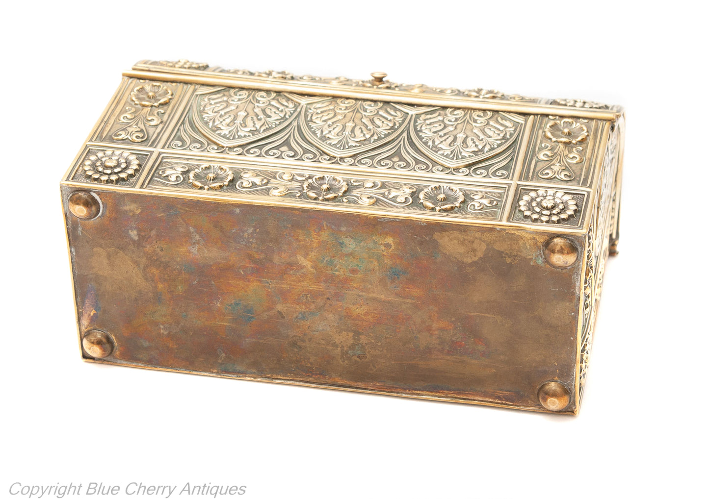 Antique Embossed Brass Cased Desk Type Stationery or Small Letter Box c1880 (Code 1772)