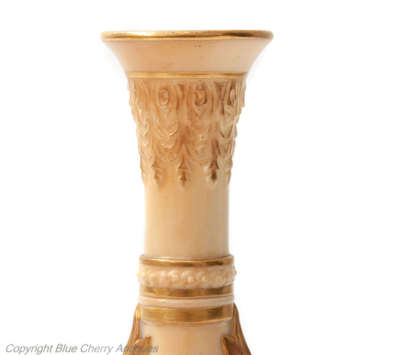 Antique Royal Worcester China Persian Range Dolphin Handled Ivory Ware Vase - Code 1793