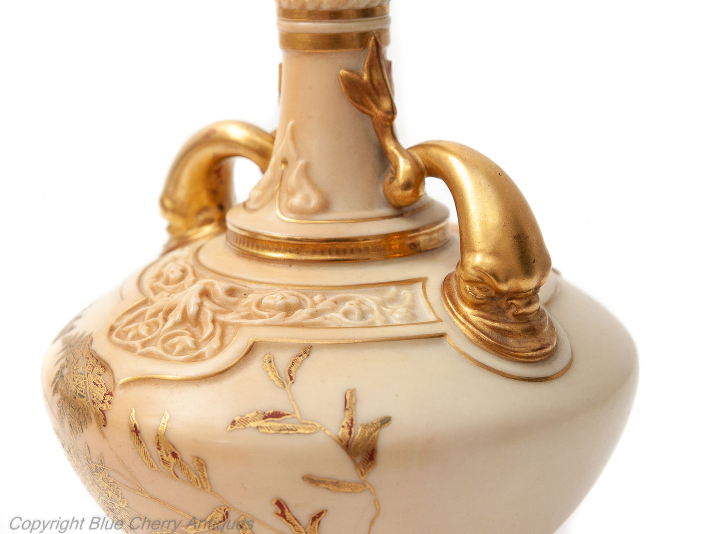 Antique Royal Worcester China Persian Range Dolphin Handled Ivory Ware Vase - Code 1793