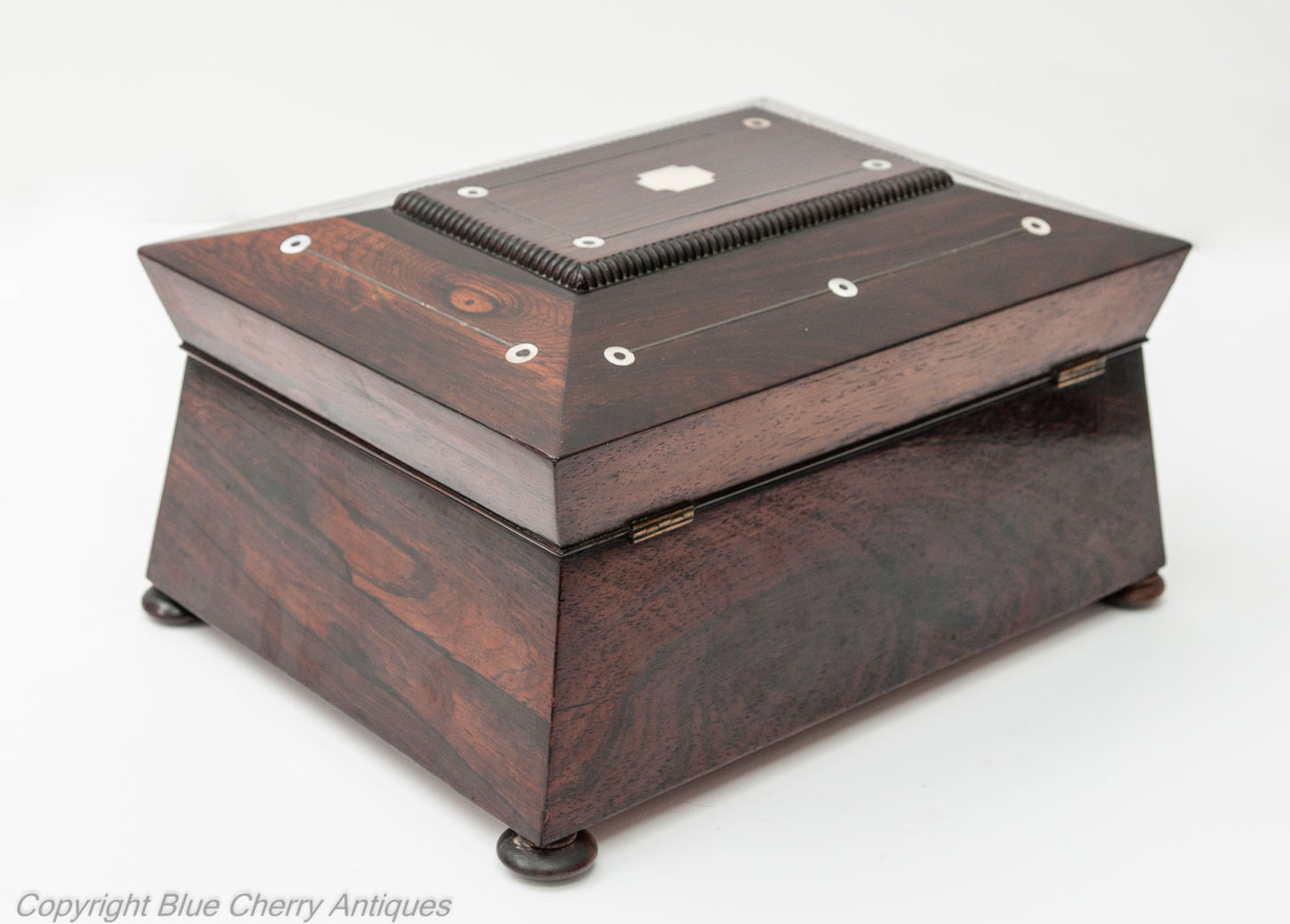 Antique 19th Century Rosewood & Mother of Pearl Ladies Work Box with Lock & Key (Code 1808)