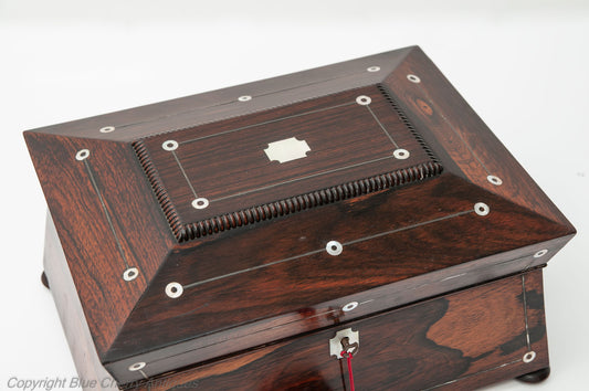 Antique 19th Century Rosewood & Mother of Pearl Ladies Work Box with Lock & Key (Code 1808)