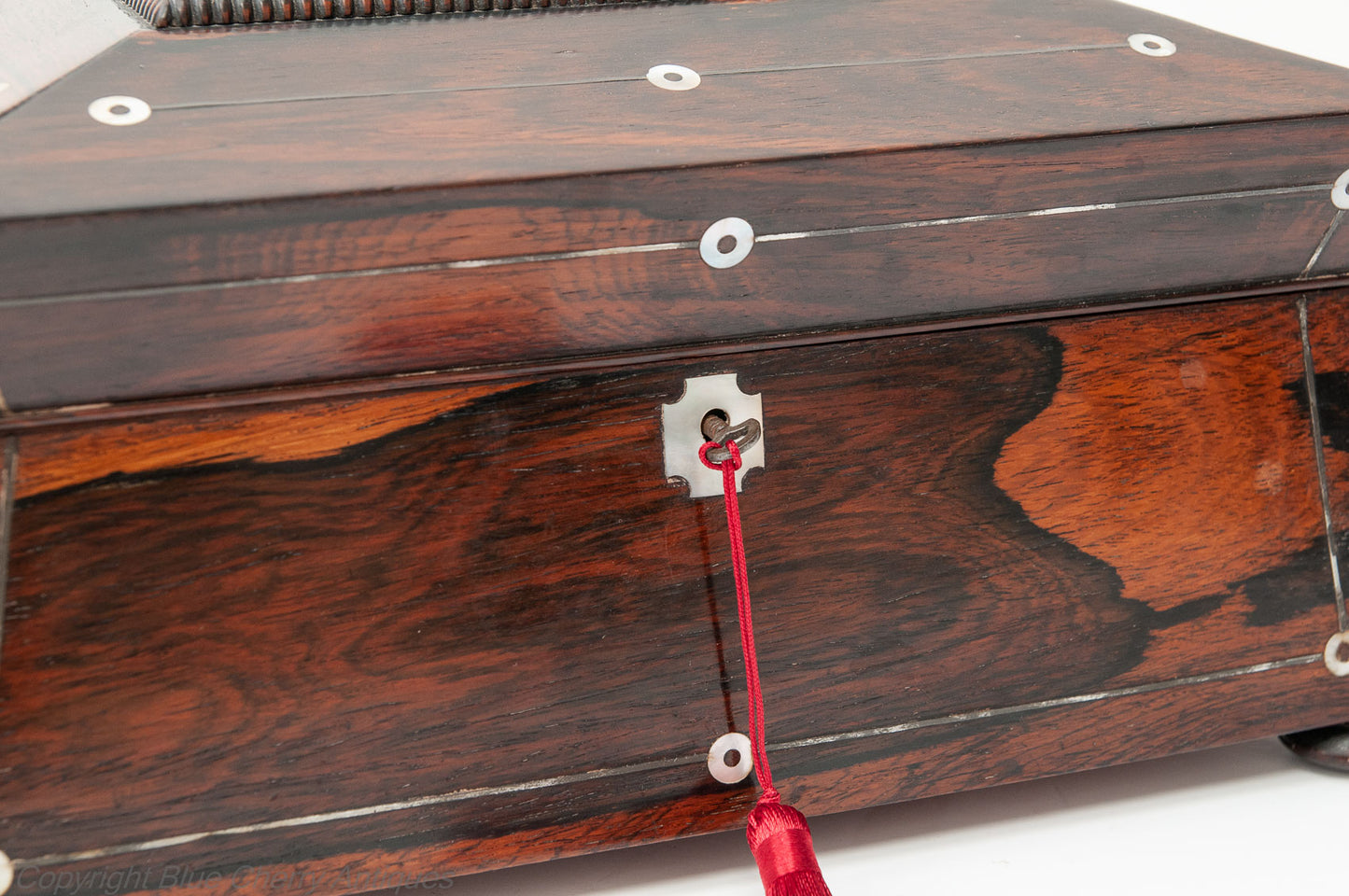 Antique 19th Century Rosewood & Mother of Pearl Ladies Work Box with Lock & Key (Code 1808)