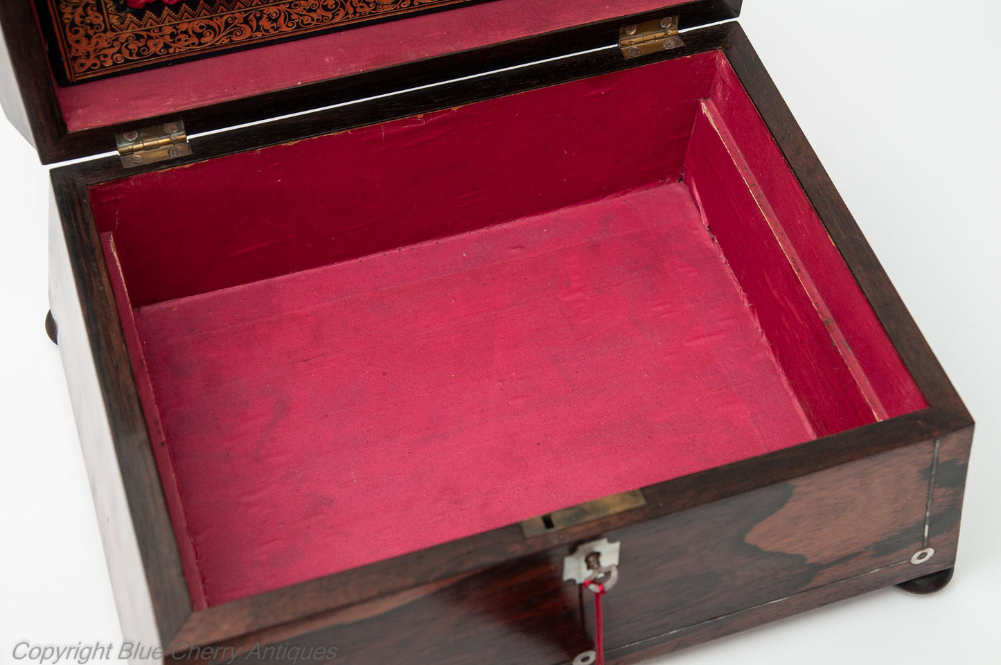 Antique 19th Century Rosewood & Mother of Pearl Ladies Work Box with Lock & Key (Code 1808)