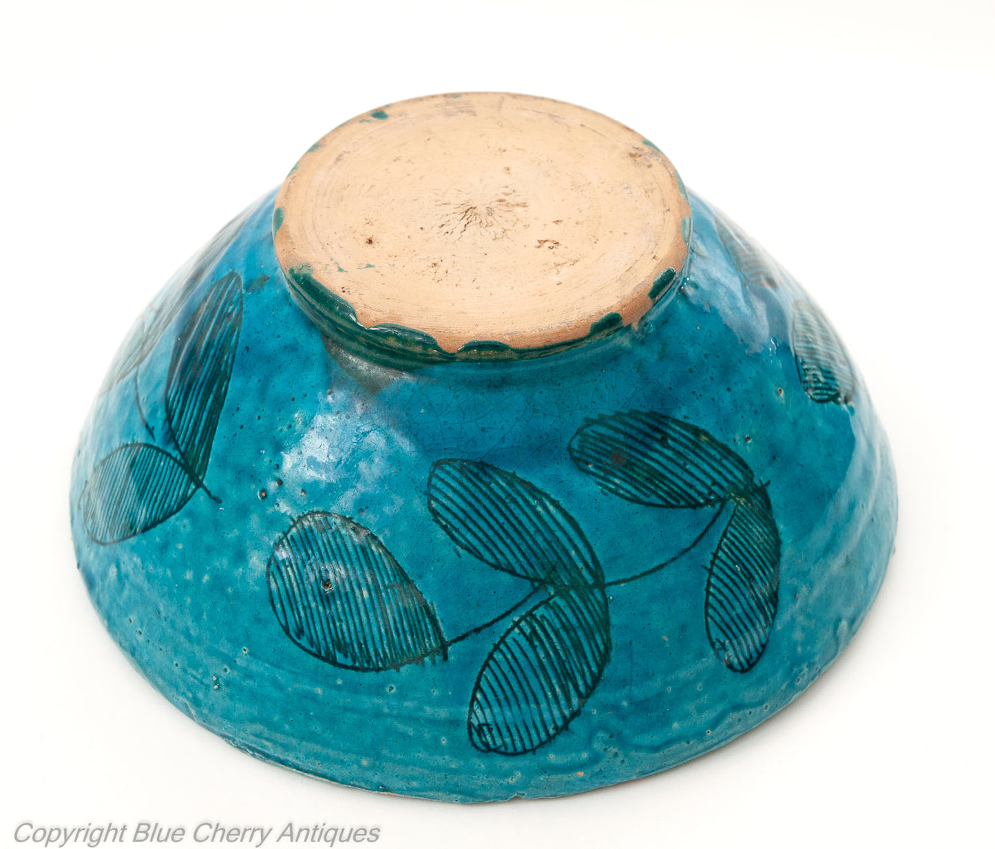Antique Middle Eastern/ Qajar Large Turquoise Glaze Incised Pottery Bowl (Code 1833)