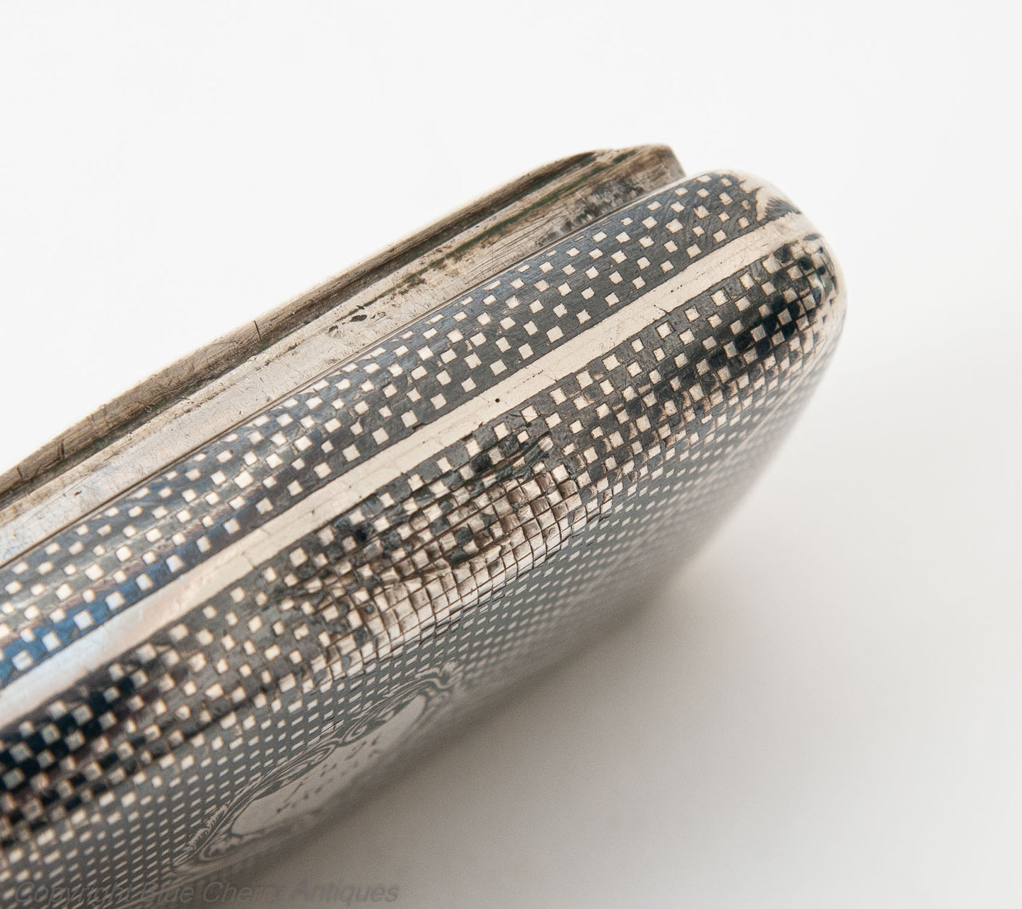 Antique Turkish Armenian Silver Niello Sweetheart Tobacco Case with Tughra Mark (Code 1836)