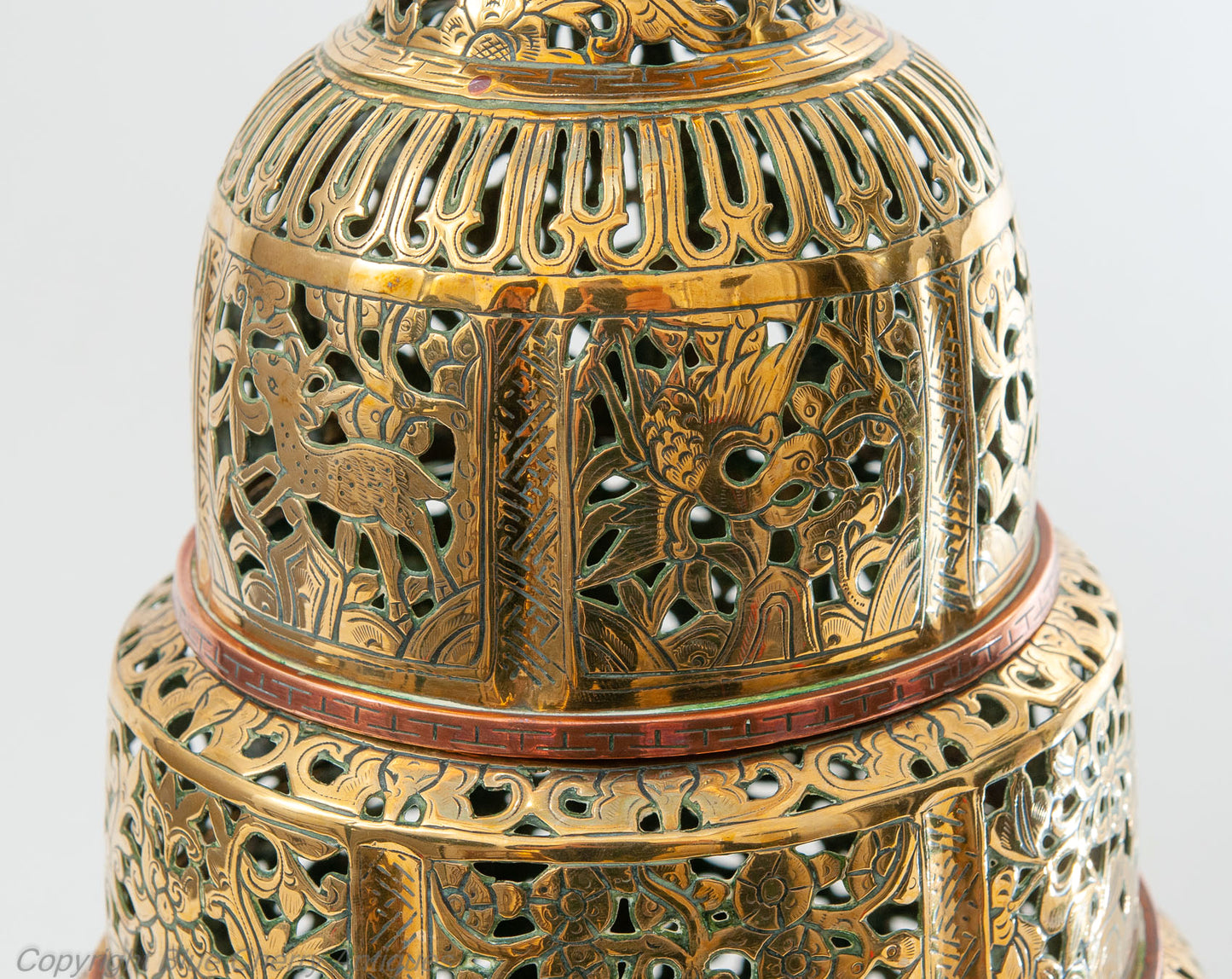 Antique Large Middle Eastern Pierced and Chased Brass Tiered Incense Burner (Code 1837)