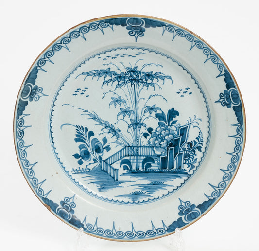 Mid 18th Century London Lambeth English Delft Ware Chinoiserie Charger c1760 (Code 1892)