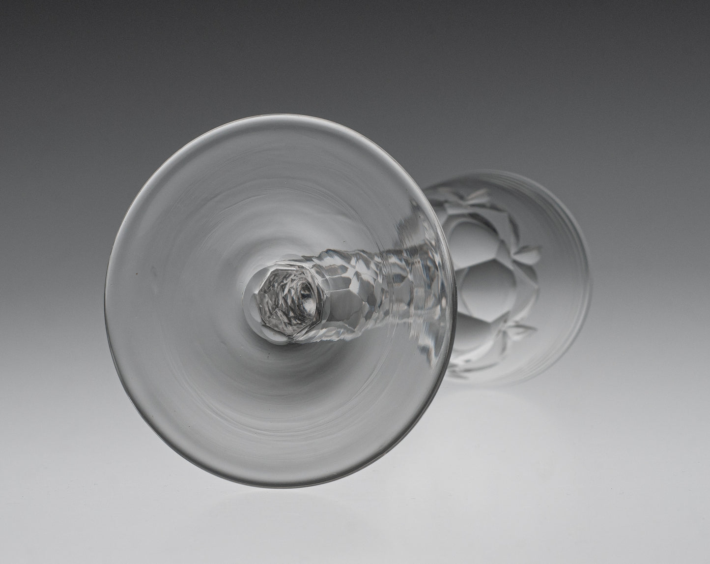 George III Antique English Facet Cut Stem Wine Glass with Rose Pattern Bowl (Code 1920)