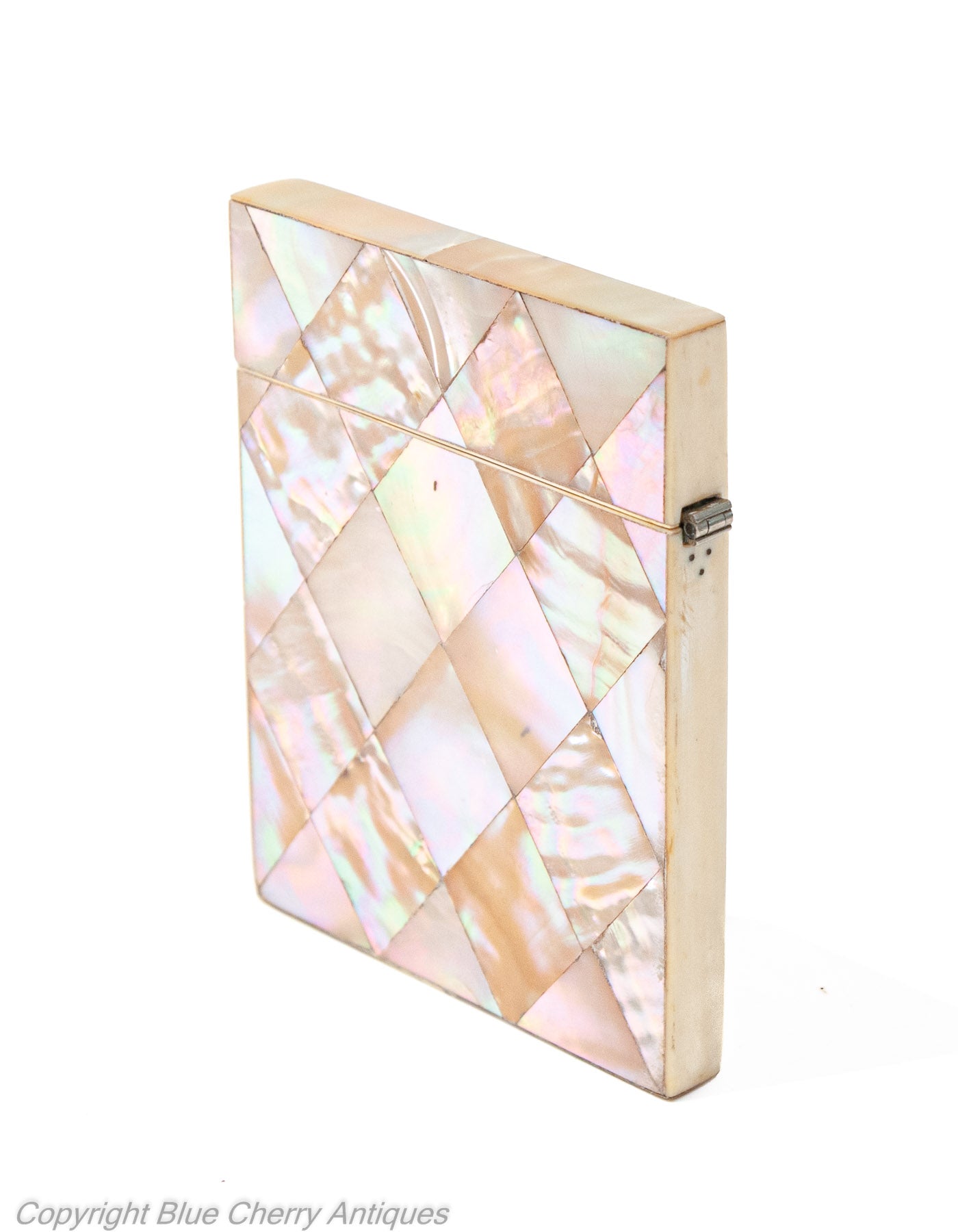 Antique Victorian Calling Card Case with Mother of Pearl Diamond Panels c1870 (Code 1926)