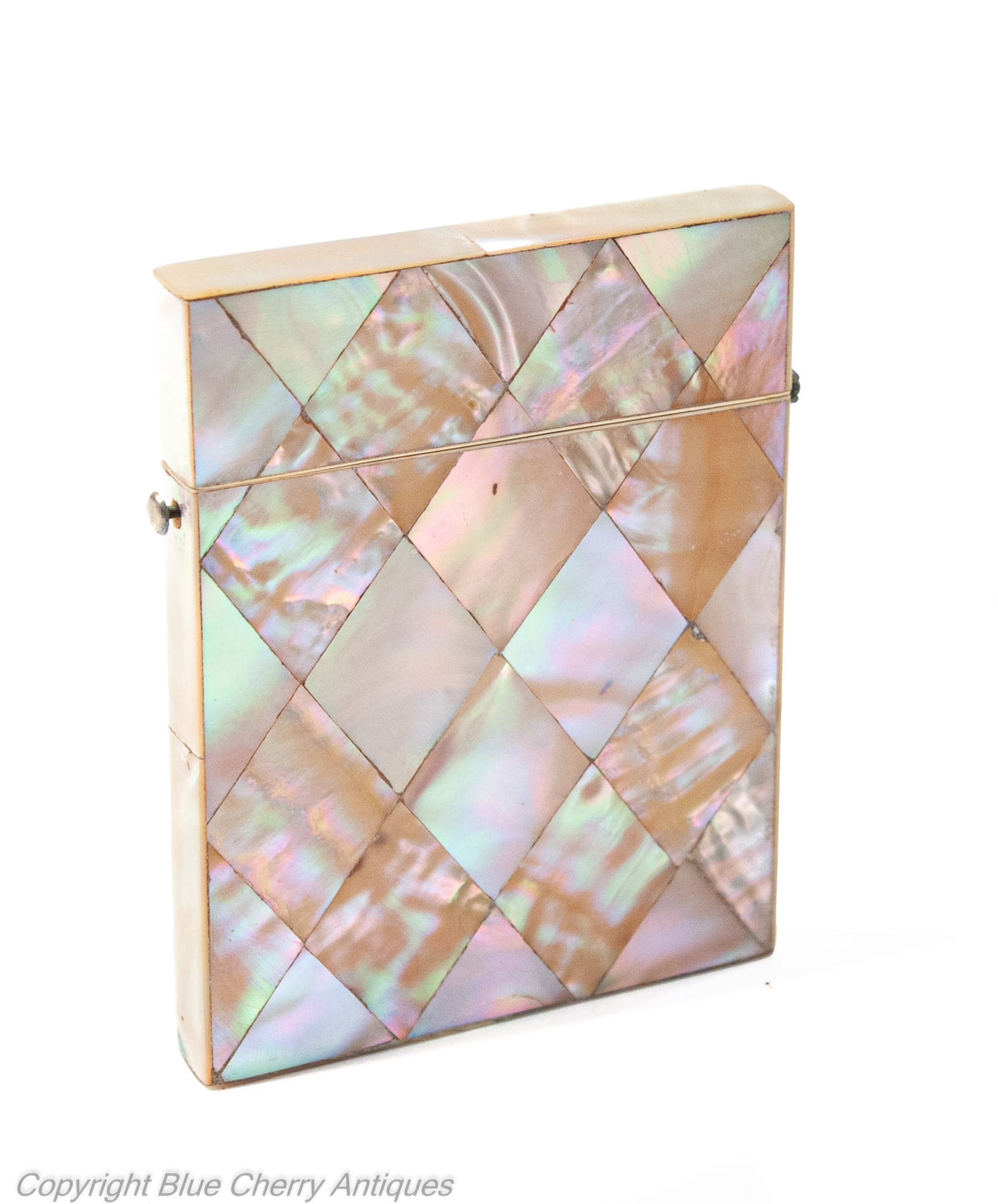 Antique Victorian Calling Card Case with Mother of Pearl Diamond Panels c1870 (Code 1926)