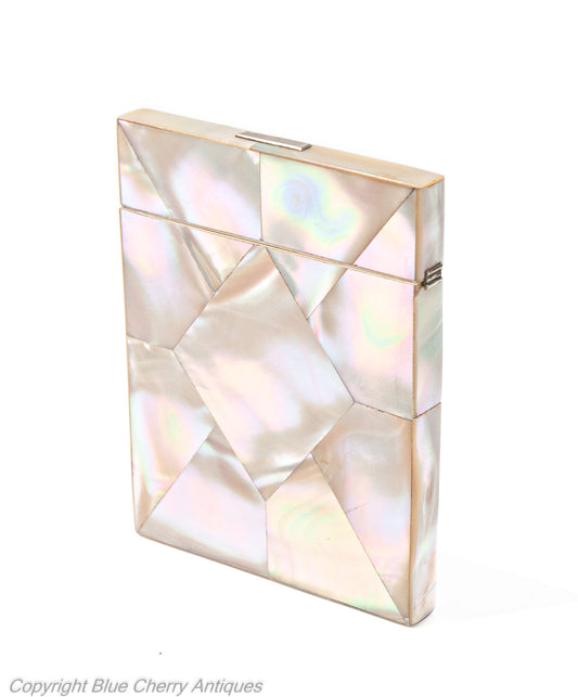 Antique Victorian Mother of Pearl Calling Card Case with Pink Iridescence (Code 1930)