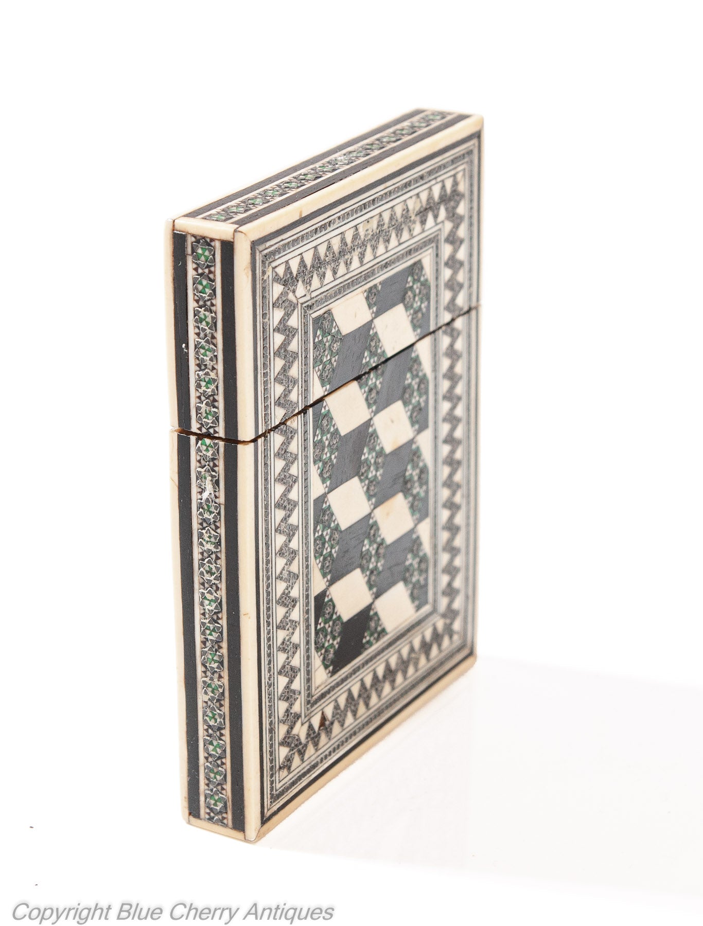 Antique Indian Vizagapatam Micro Mosaic and Sandalwood Card Case c1860 (Code 1937)