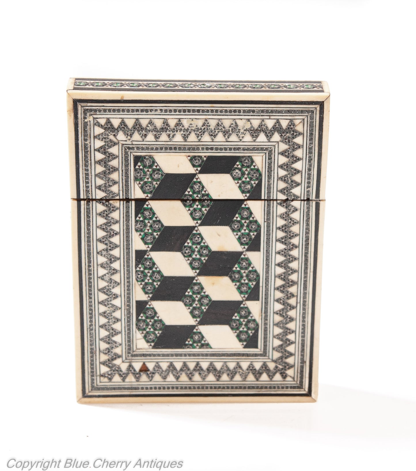 Antique Indian Vizagapatam Micro Mosaic and Sandalwood Card Case c1860 (Code 1937)