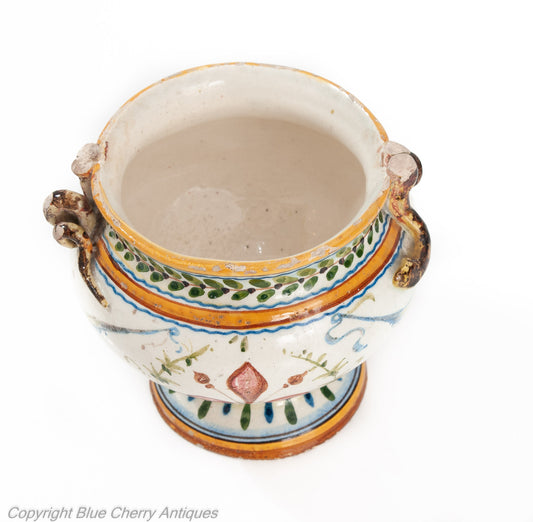 Antique Italian Tin Glaze Maiolica Urbino Pottery Raphaelli Grotteschi Jar (Code 1945)