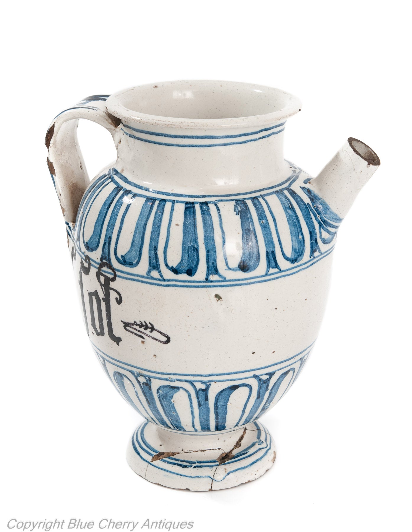 Antique Savona Italian Maiolica Tin Glaze Pottery Wet Drug Jar Albarello c1700 (Code 1946)