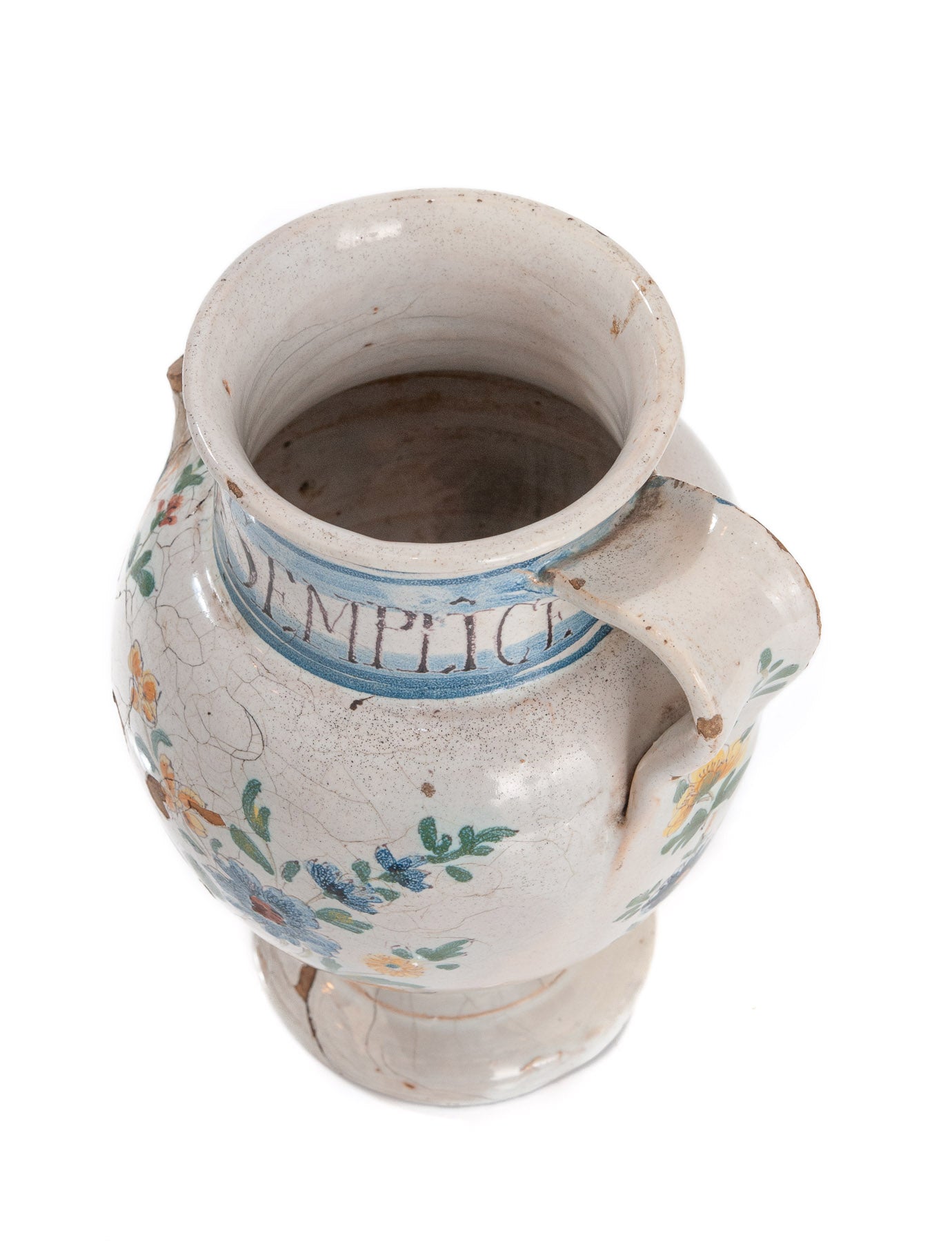 Antique Bassano Maiolica Pottery Albarello Wet Drug Jar with Apothecary's Name (Code 1947)