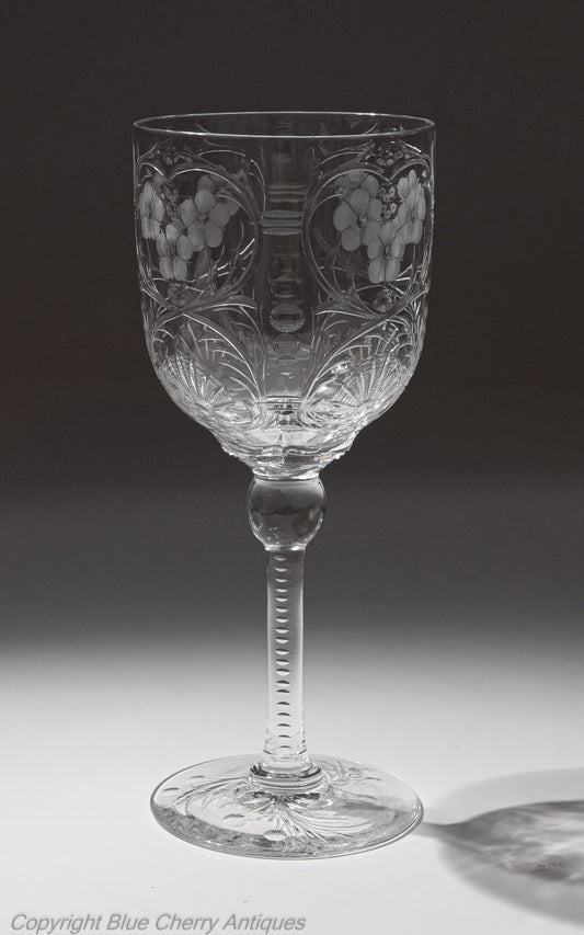 Antique Stevens & Williams Rock Crystal Intaglio Cut Glass Wine Goblet (Code 1951)