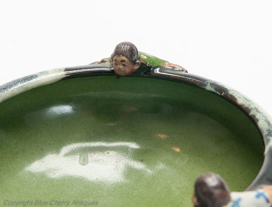 Antique Japanese Sumida Ware Pottery Dish with Three Children - Meiji Period (Code 1979)
