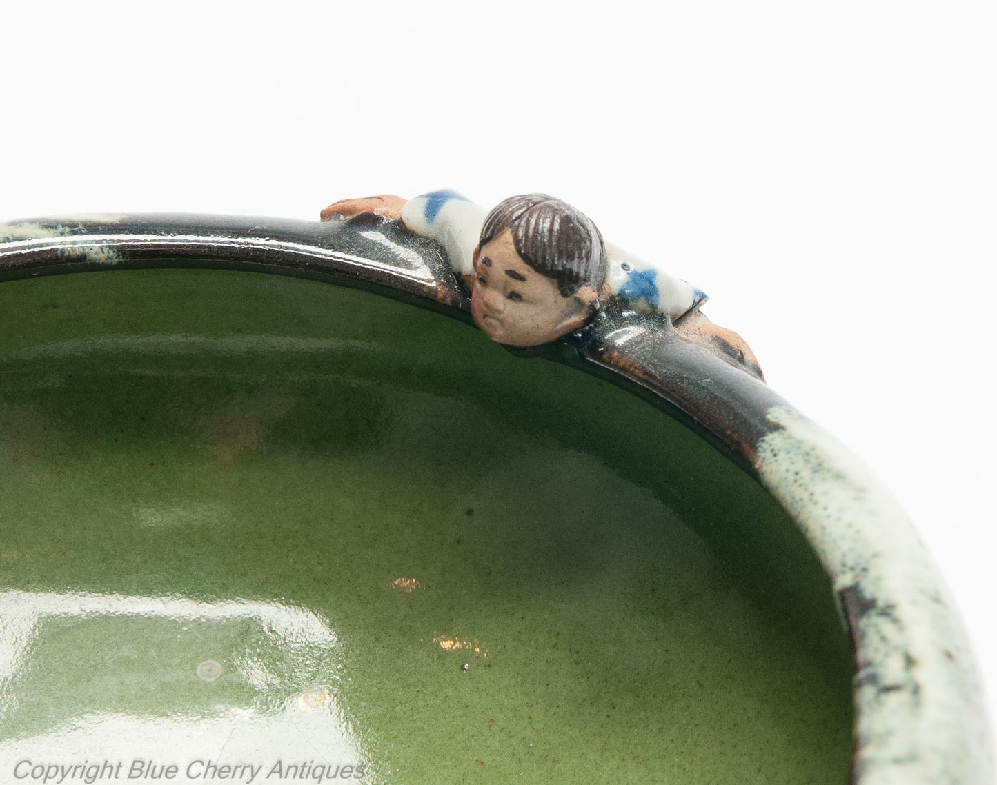 Antique Japanese Sumida Ware Pottery Dish with Three Children - Meiji Period (Code 1979)