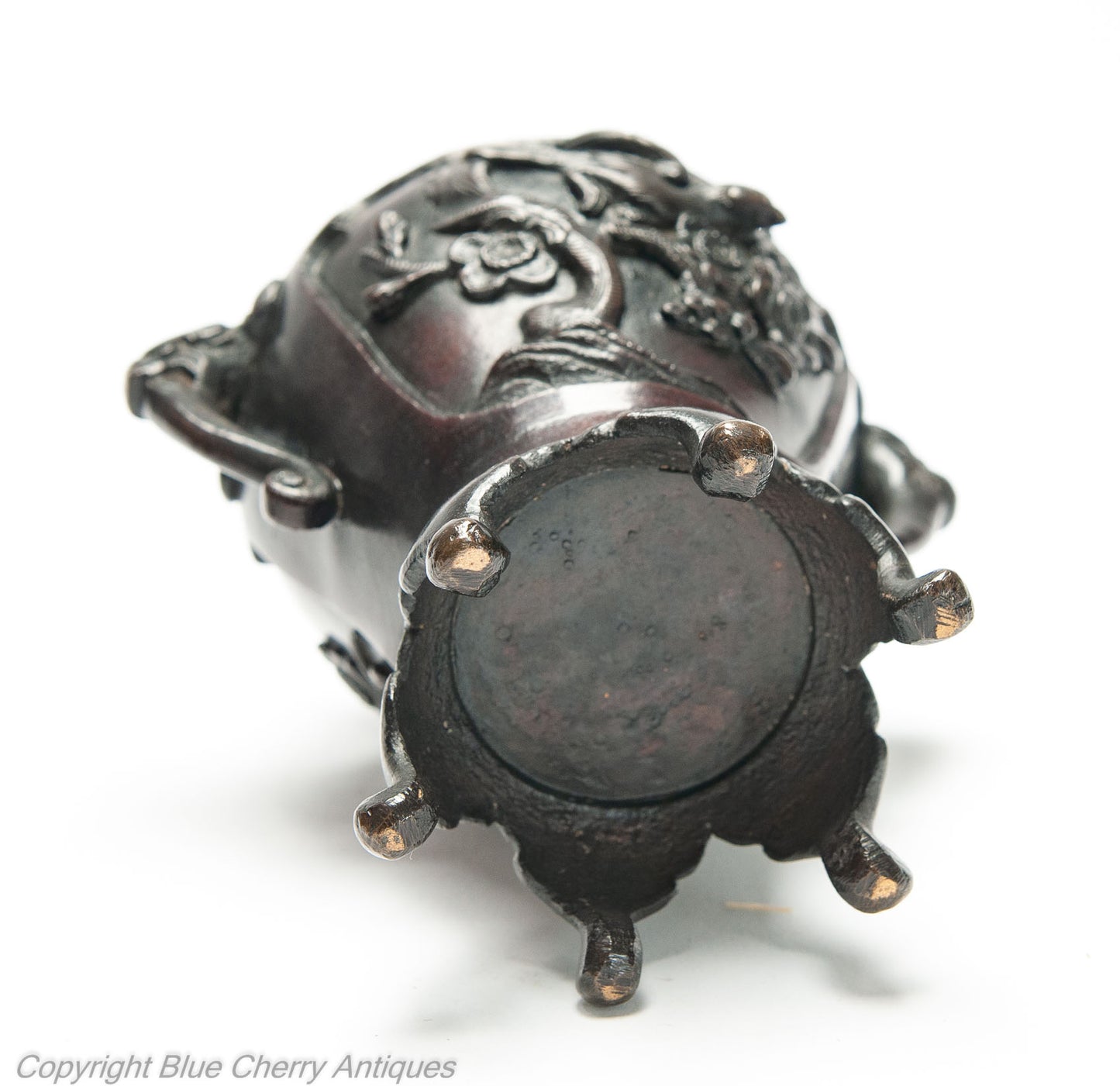 Pair Antique Japanese Meiji Period Patinated Cast Bronze Koro with Foo Dogs (Code 1986)