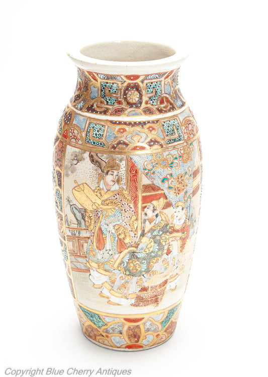 Antique Japanese Satsuma Ware Pottery Vase with Intricate Patterns & Figures (Code 1997)