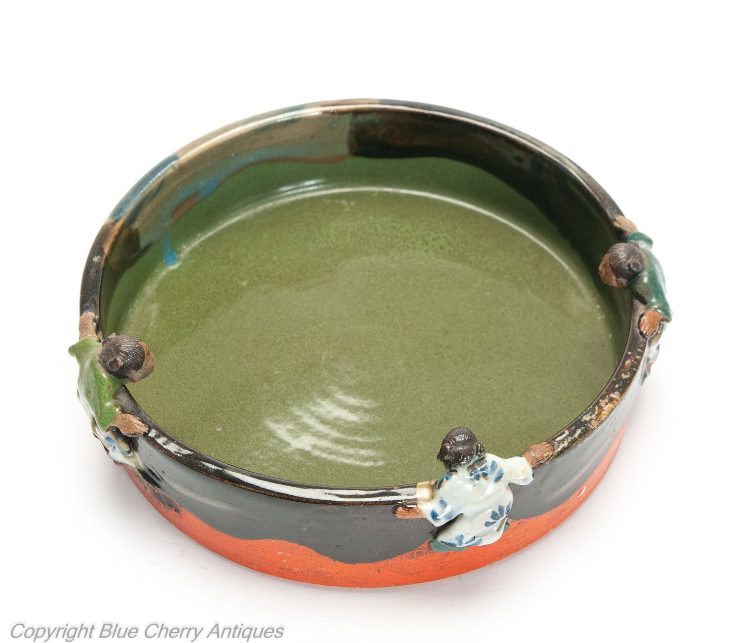 Antique Japanese Sumida Gawa Ware Three Children Art Pottery Dish c1910 (Code 2021)