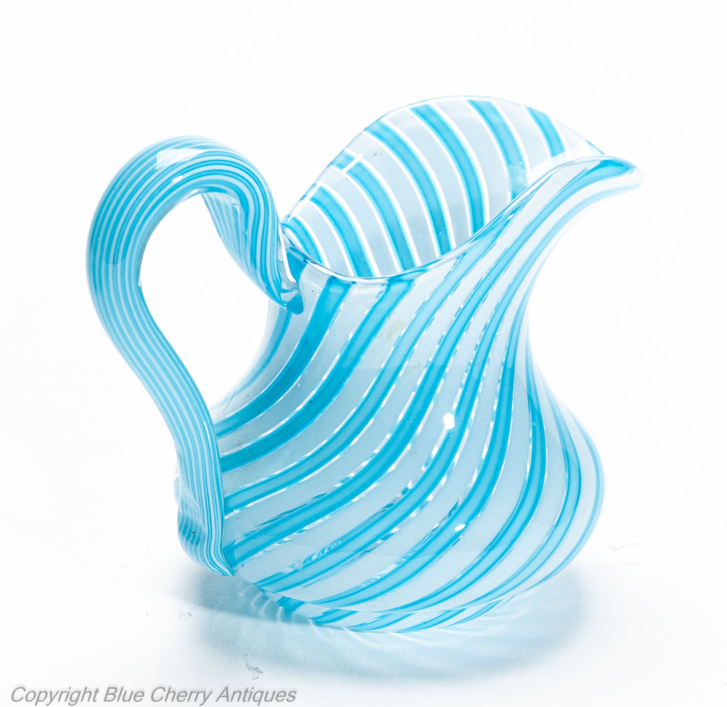Antique Clichy Swirl Glass Jug & Bowl Set in Aqua Blue - French 2nd Empire c1870 (Code 2028)