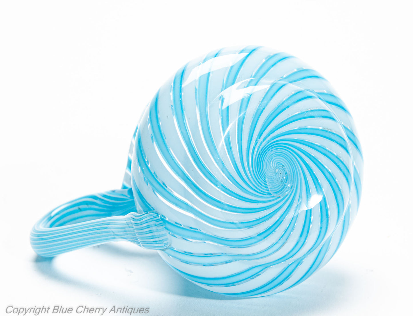 Antique Clichy Swirl Glass Jug & Bowl Set in Aqua Blue - French 2nd Empire c1870 (Code 2028)