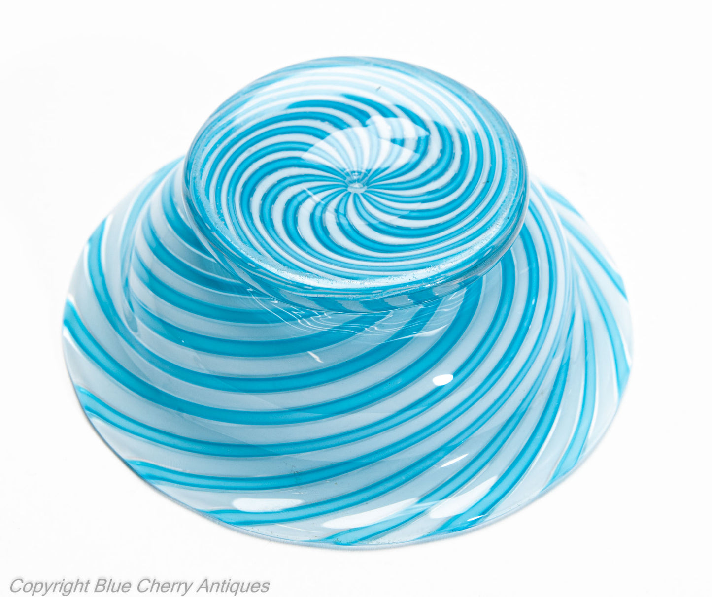 Antique Clichy Swirl Glass Jug & Bowl Set in Aqua Blue - French 2nd Empire c1870 (Code 2028)