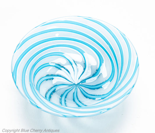 Antique Clichy Swirl Glass Small Bowl in Aqua Blue - French 2nd Empire c1870 (Code 2030)