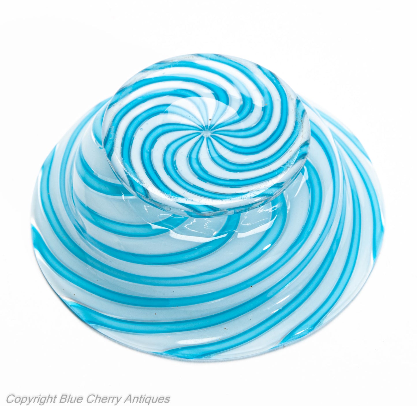 Antique Clichy Swirl Glass Small Bowl in Aqua Blue - French 2nd Empire c1870 (Code 2030)